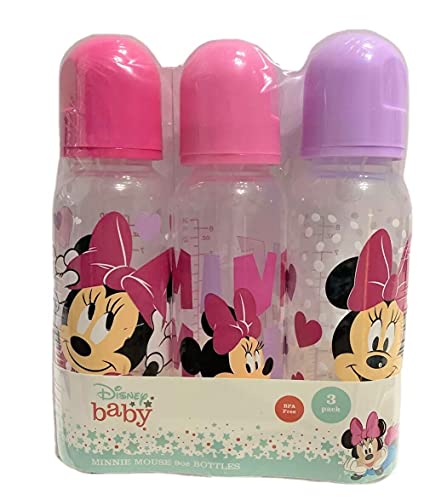 DISNEY Cudlie Minnie Mouse Baby Girl 3 Pack 9oz Bottles with Hearts & Minnie Print