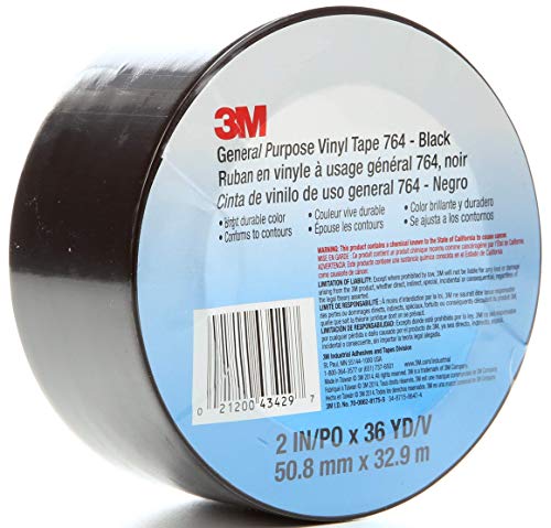 ''3M Vinyl TAPE 764, General Purpose, 2 in x 36 yd, Black, 1 Roll, Light Traffic Floor Marking TAPE, 