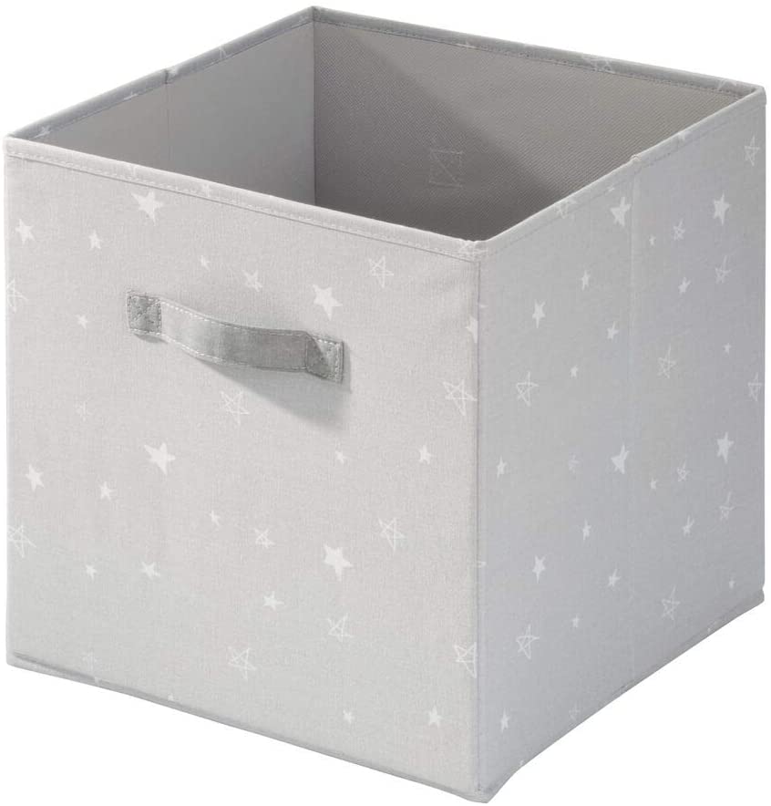 ''iDesign Star Fabric Storage Cube Bin, Medium Basket Container with Dual Side HANDLEs for Closet, Be