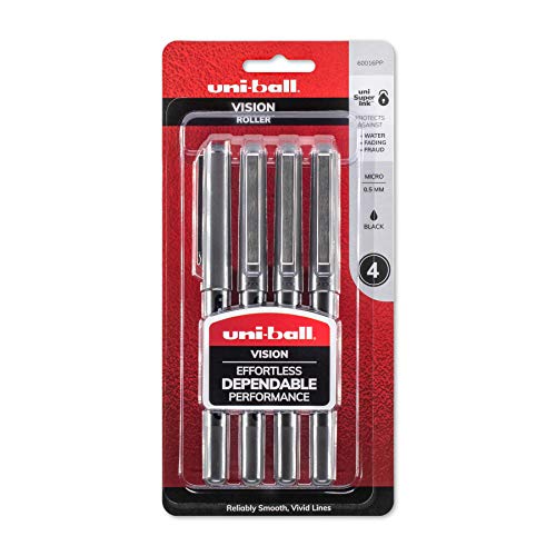 ''uni-ball Vision Rollerball PENs, Micro Point (0.5mm), Black, 4 Count''