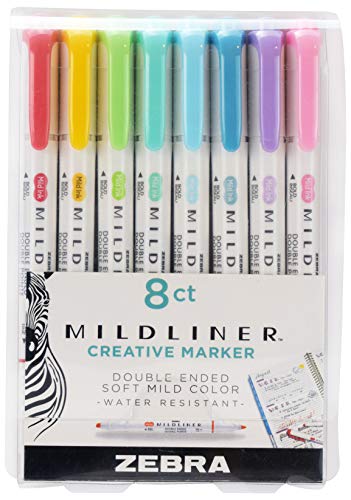 ''Zebra PEN Mildliner Double Ended Highlighter Set, Broad and Fine Point Tips, Assorted Ink Planner C