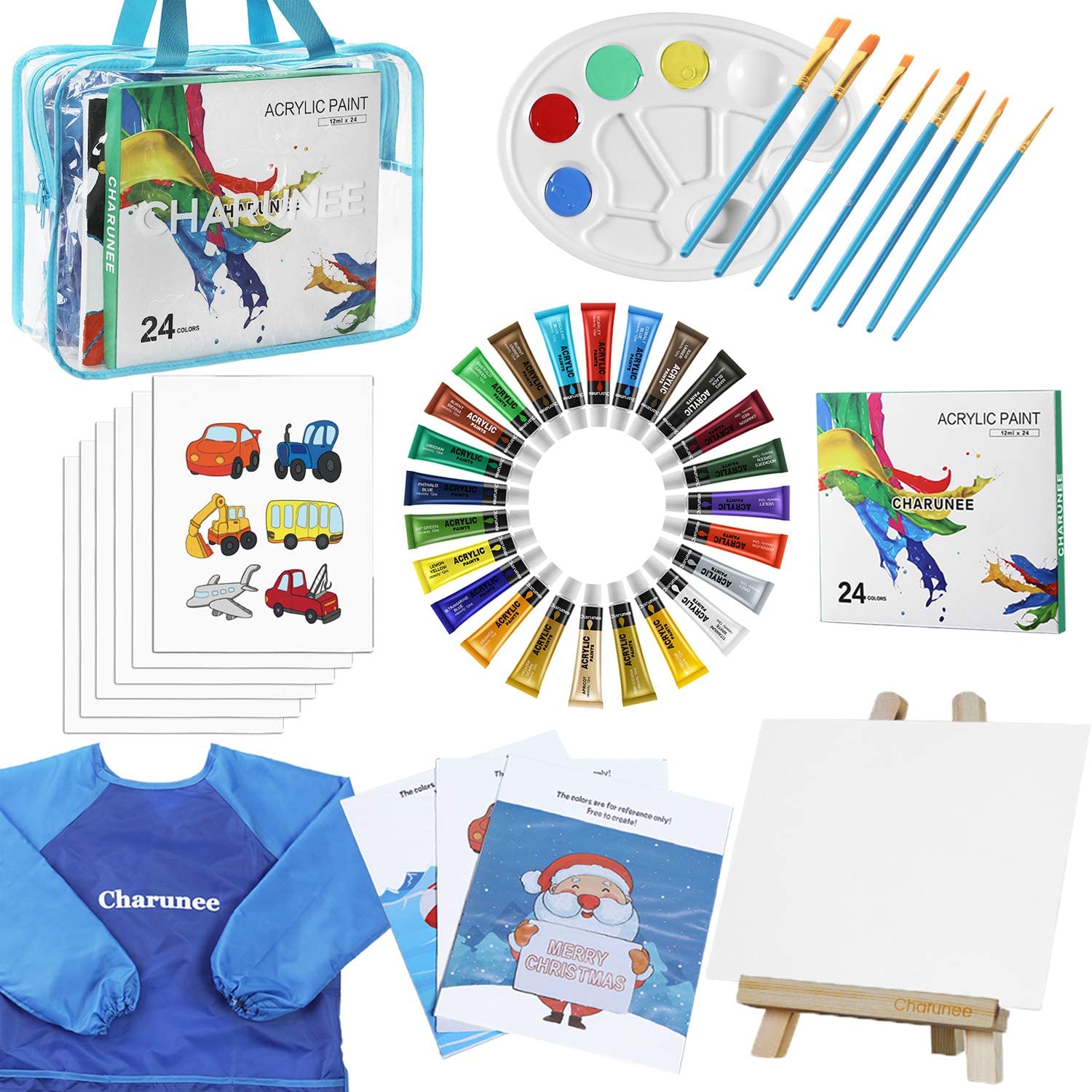''Kids Paint Set,44 Pieces Acrylic Paint Set with 8 Paint Brushes 8PCS 8x10 Painting Canvas Tabletop 