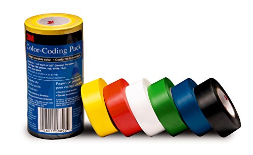 ''3M General Purpose Vinyl TAPE Color Coding Pack, 6-Roll''