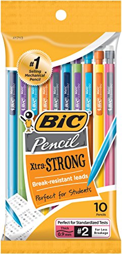 ''BIC Xtra-Strong Mechanical PENCIL, 2 Lead, No Smudge, Colorful Barrel, Thick Point (0.9mm), 10-Coun