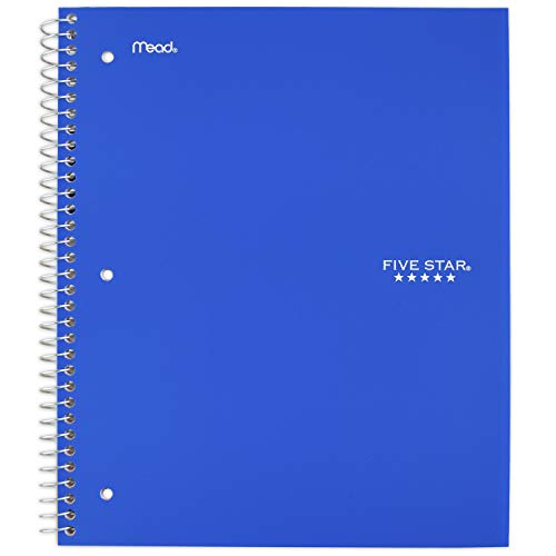 ''Five Star Spiral NOTEBOOK, 5 Subject, Wide Ruled Paper, 200 Sheets, 10-1/2'''' x 8'''', Cobalt Blue (73
