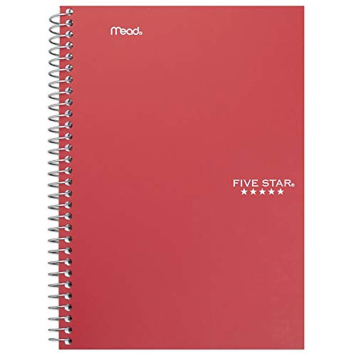 ''Five Star Spiral NOTEBOOK, 5 Subject, College Ruled Paper, 9-1/2'''' x 6'''', Red (73657)''