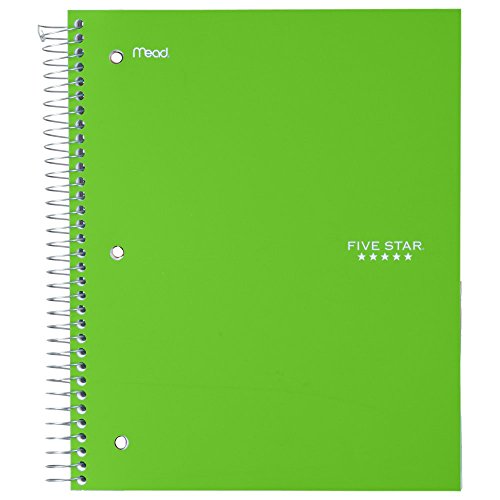 ''Five Star Spiral NOTEBOOK, 3 Subject, Wide Ruled Paper, 150 Sheets, 10-1/2'''' x 8'''' Sheet Size, Lime