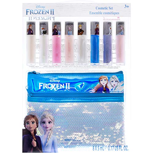 ''Disney Frozen 2 - Townley Girl Anna and Elsa LIP GLOSS Set with Sequin Bag, Ages 3+ (9 Pcs)''