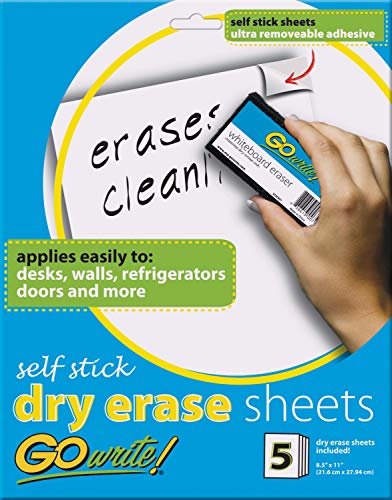 ''GoWrite! Dry Erase SHEETS, Self-Adhesive, 8-1/2'''' x 11'''', White, 5 SHEETS''