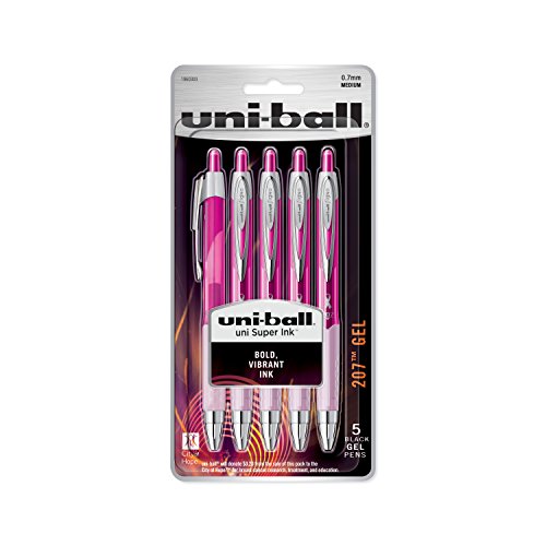 ''uni-ball 207 Retractable Gel PENs, Medium Point (0.7mm), Black, Pink Ribbon Edition, 5 Count''