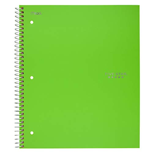 ''Five Star Spiral NOTEBOOK, 5 Subject, Wide Ruled Paper, 200 Sheets, 10-1/2'''' x 8'''', Lime (73204)''