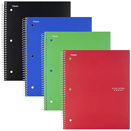 ''Five Star Spiral NOTEBOOKs, 1 Subject, College Ruled Paper, 80 Sheets, 11'''' x 8-1/2'''', Assorted Col