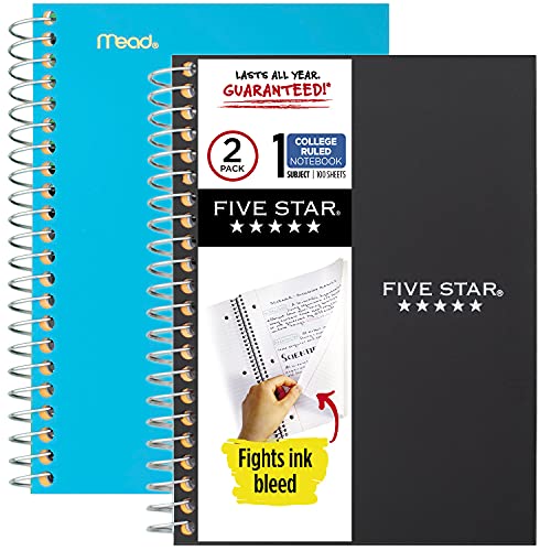 ''Mead Five Star Spiral NOTEBOOKs, 1 Subject, College Ruled Paper, 100 Sheets, 7 x 4-3/8'''', Personal 