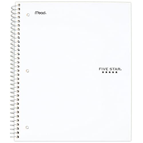 Product Image - Five Star Spiral Notebook, 5 Subject, Wide Ruled Paper, 200 Sheets, 10-1/2" x 8", White (72470)