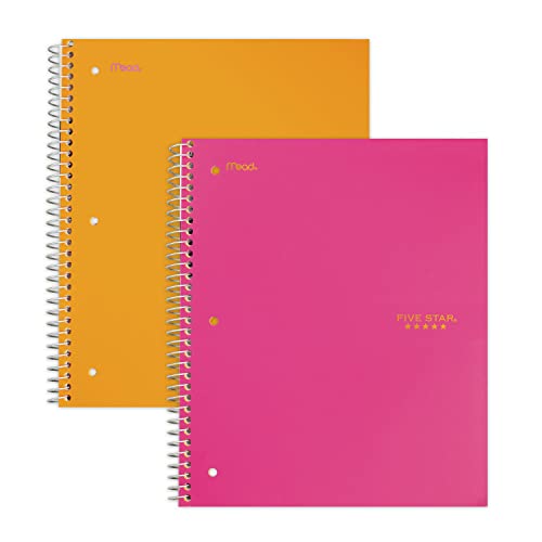 ''Five Star Spiral Notebooks, 5 Subject, College Ruled Paper, 200 SHEETS, 11'''' x 8-1/2'''', Orange, Pin