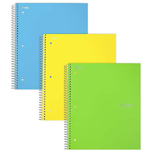 ''Five Star Spiral Notebooks, 1 Subject, Graph Ruled Paper, 100 SHEETS, 11'''' x 8-1/2'''', Teal, Yellow,