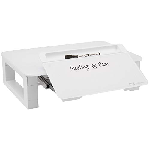 ''Quartet Desktop Glass Monitor Riser for COMPUTER with Dry-Erase Board, Adjustable Height (Q090GMRW0