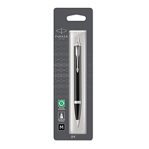 ''Parker IM Ballpoint PEN, Lacquer Black and Chrome Trim with Medium Point Black Ink Refill (1975554)