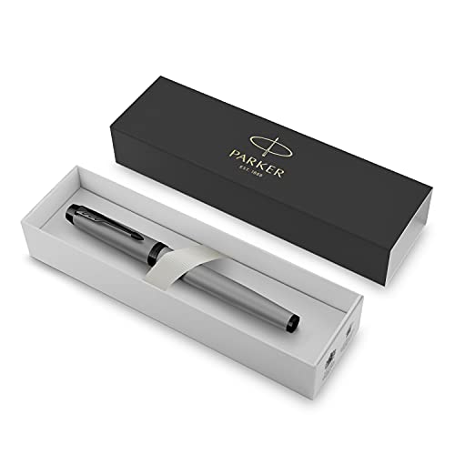 PARKER IM Rollerball PEN | Matte Grey with Black Trim | Fine Point with Black Ink Refill | Gift Box