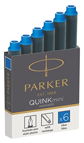 ''Parker Quink Fountain Pen Refills, SHORTS Cartridges, Blue Ink, Pack of 6''