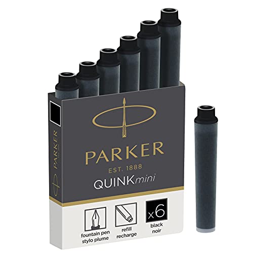 ''PARKER QUINK Mini Fountain PEN Ink Refill Cartridges, Black, 6 Count''