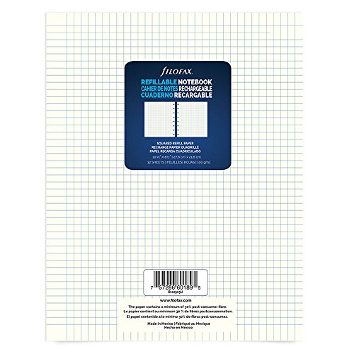 ''Filofax Refillable Notebook - Squared Refill SHEETS, 10.875-inch x 8.5-inch, 32 SHEETS (B112905U)''