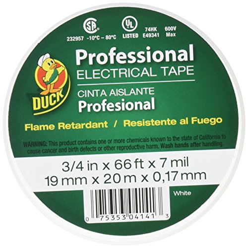 ''Duck Brand 300877 Professional Grade Electrical TAPE, 3/4-Inch by 66 Feet, Single Roll, White''