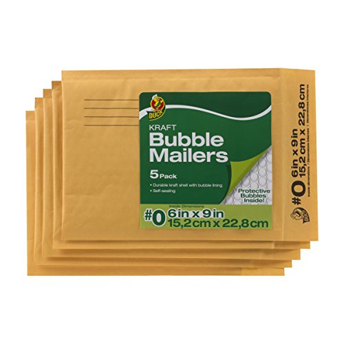 Product Image - Duck Brand Kraft Bubble Mailers, 0-6 x 9 Inches, 5-Pack (284691), Tan