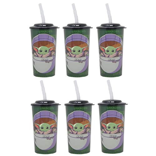 6-Pack STAR WARS The Child 16oz Reusable Sports Tumbler Drinking Cups with Lids & Straws