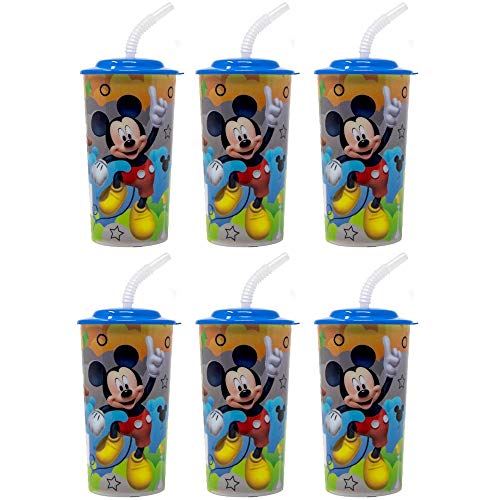 6-Pack Mickey Mouse 16oz Reusable Sports Tumbler Cups with Lids & Straws