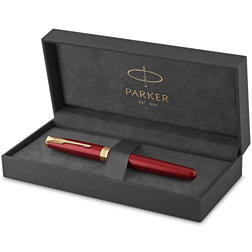 ''PARKER Sonnet Rollerball PEN, Red Lacquer with Gold Trim, Fine Point Black Ink (1931475)''