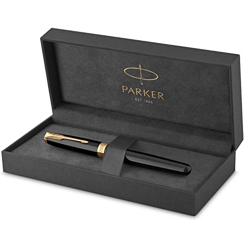 ''PARKER Sonnet Rollerball PEN, Black Lacquer with Gold Trim, Fine Point Black Ink''