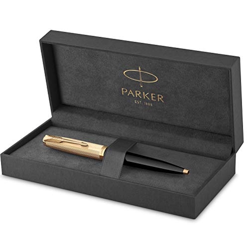 Parker 51 Ballpoint PEN | Deluxe Black Barrel with Gold Trim | Medium 18k Gold Point with Black Ink 