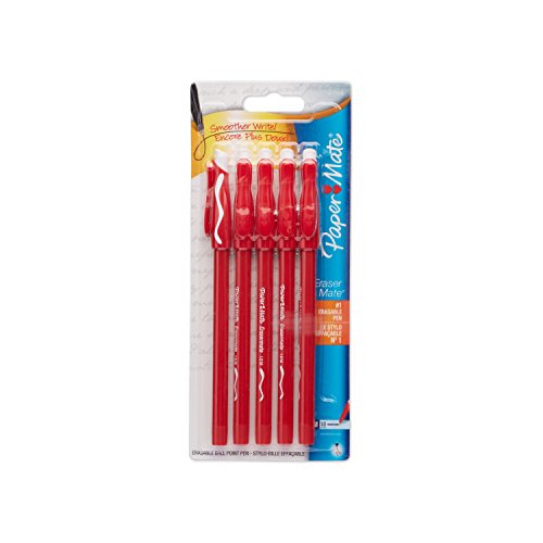 ''Paper Mate Erasermate Stick Medium Tip Ballpoint PENs, 5 Red Ink PENs''
