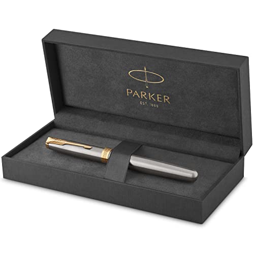 ''PARKER Sonnet Rollerball PEN, Stainless Steel with Gold Trim, Fine Point Black Ink (1931506)''