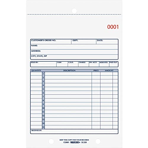 ''Rediform Sales Order BOOK, Carbonless, 2 Part, 5.5 x 7.875 Inches, 50 Forms (5L320)''