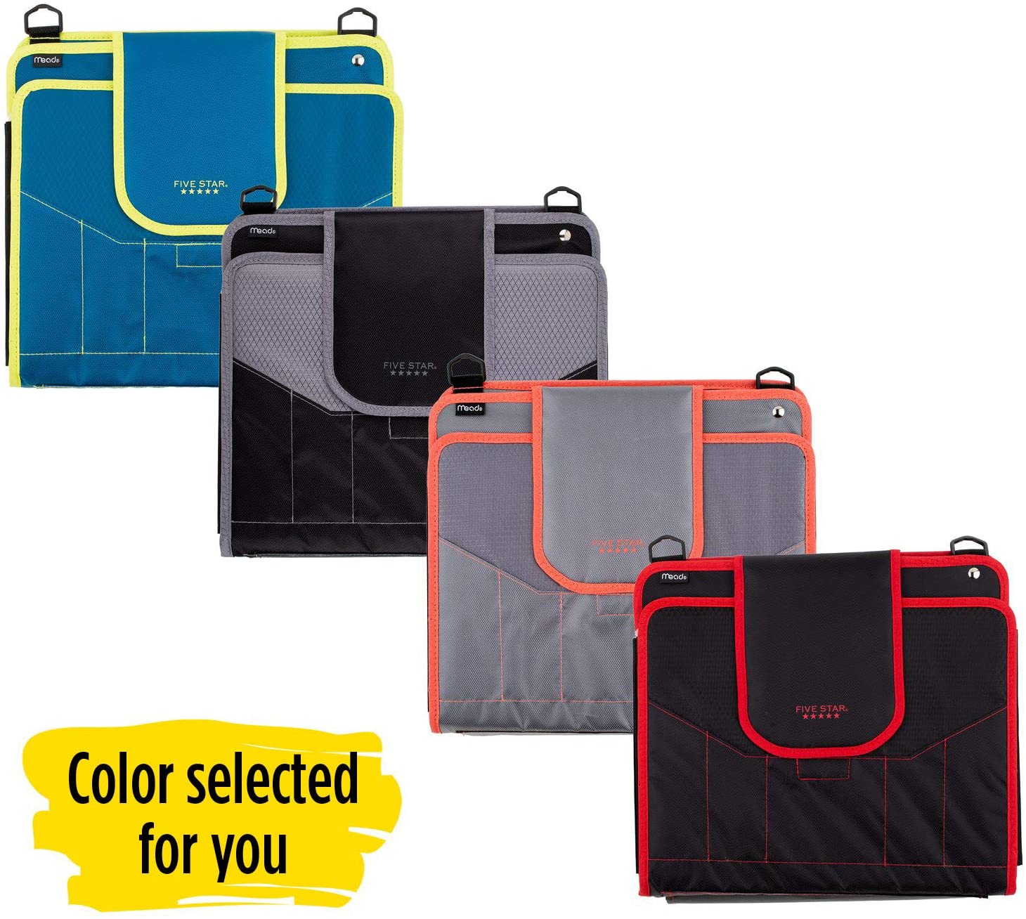 ''Five Star Sewn Zipper Binder, Fabric, 2 Inch 3 RING Binder With 4 Inch Capacity, Assorted Colors, C
