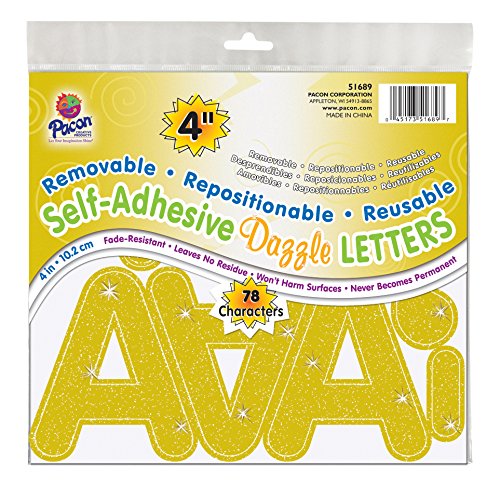 ''Pacon Self-Adhesive Letters, GOLD Dazzle, Puffy Font, 4'''', 78 Characters''