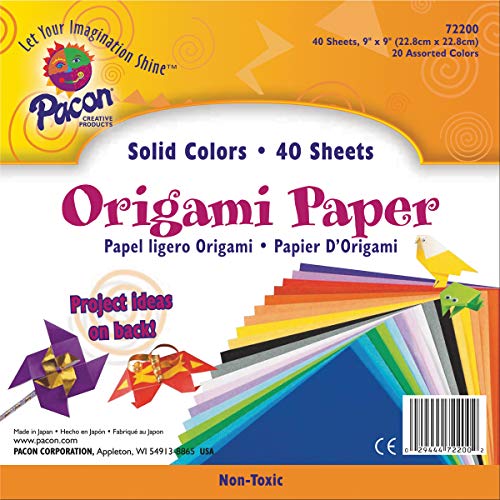''Pacon Origami Paper, 9''''X9'''', Assorted Colors, 40 SHEETS''