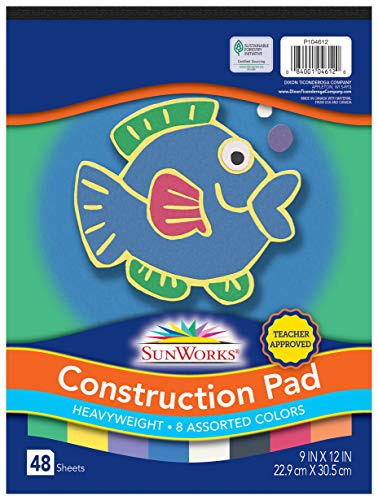 ''Pacon SunWorks Heavyweight Construction Paper Pad, 8 Assorted Colors, 9'''' x 12'''', 48 SHEETS''