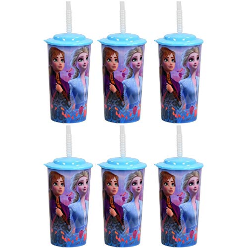 Zak Designs 6-Pack DISNEY Frozen 2 16oz Reusable Sports Tumbler Drinking Cups with Lids & Straws