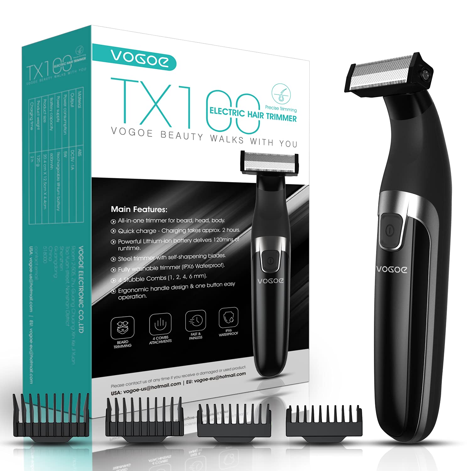 VOGOE Beard Trimmer for Men Electric Shaver for Mustache Body Head All-in-One Cordless Groomer HAIR 