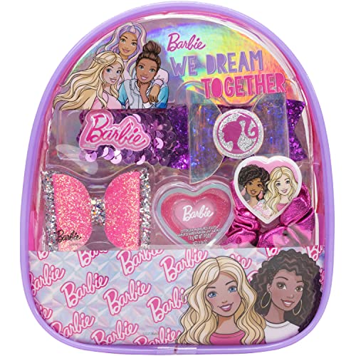 ''Barbie - Townley Girl Backpack Cosmetic Makeup Gift Bag Set Includes Lip Goss, HAIR ACCESSORIES and