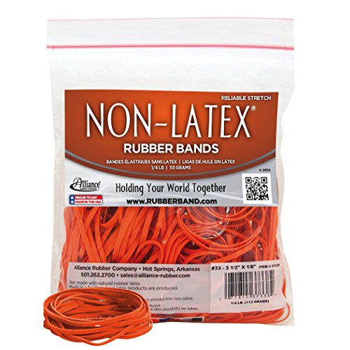 ''Alliance RUBBER 37338#33 Non-Latex RUBBER BANDS, 1/4 lb Poly Bag Contains Approx. 180 BANDS (3 1/2''