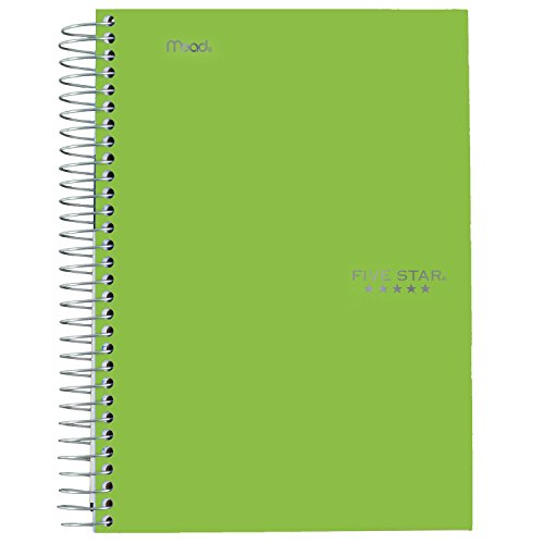 ''Five Star Spiral NOTEBOOK, 5 Subject, College Ruled Paper, 9-1/2'''' x 6'''', Lime (73665)''