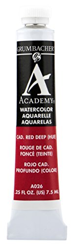 ''Grumbacher Academy Watercolor PAINT, 7.5ml/0.25 Ounce, Cadmium Red Deep Hue (A026)''