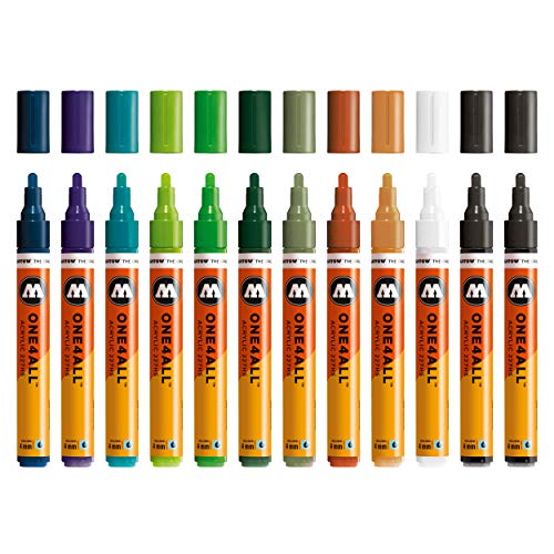 ''Molotow ONE4ALL Acrylic PAINT Marker Set 2, 4mm, Assorted Colors, 12 Marker Set, 1 Set Each (200.16