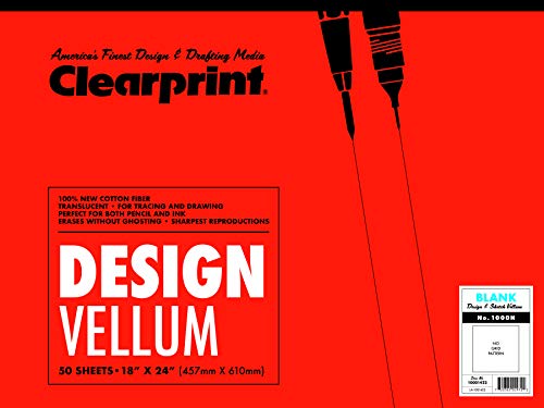 ''Clearprint 1000H Design Vellum Pad, 16 lb, 100% Cotton, 18 x 24 Inches, 50 SHEETS, Translucent Whit