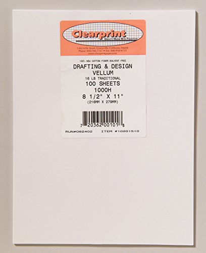 ''Clearprint 1000H Design Vellum SHEETS, 16 lb., 100% Cotton, 8-1/2 x 11 Inches, 100 SHEETS Per Pack,