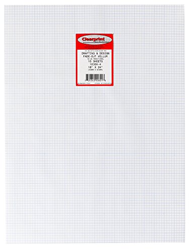 ''Clearprint Vellum SHEETS with 4x4 Fade-Out Grid, 18x24 Inches, 16 lb., 60 GSM, 1000H 100% Cotton, 1